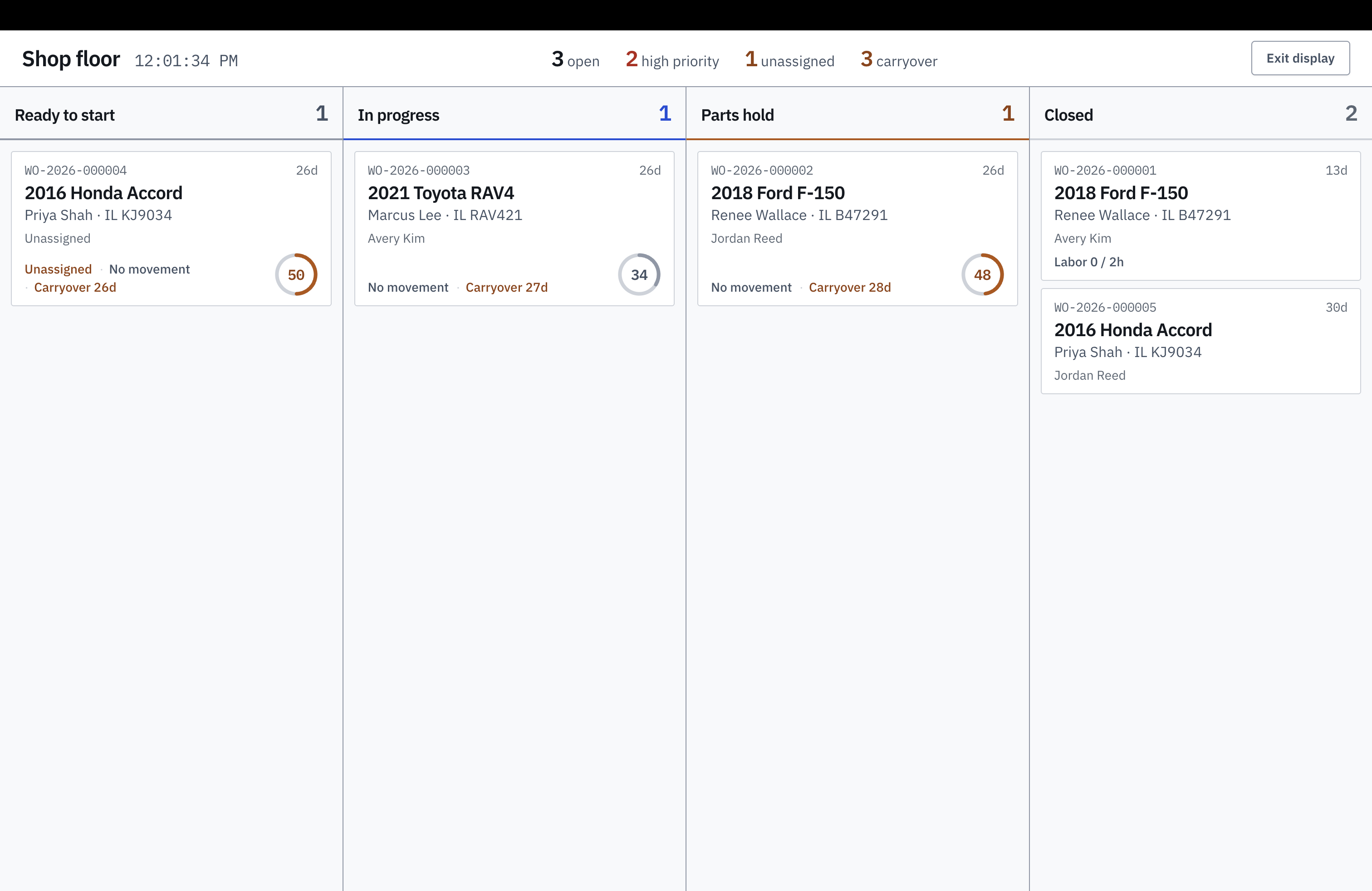 BayNerve work order and automotive shop workflow screen